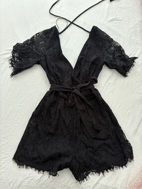 Blue Rain Black Lace V-Neck Wrap Romper